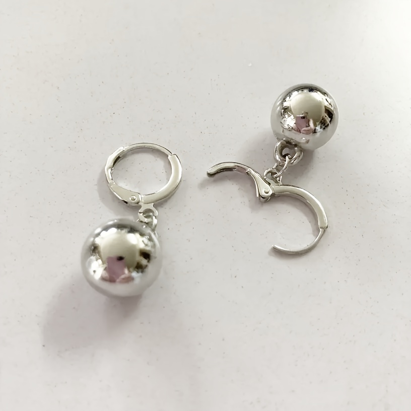 Silvery Ball Hoop Earrings — Simple Fashionable Alloy Accessory